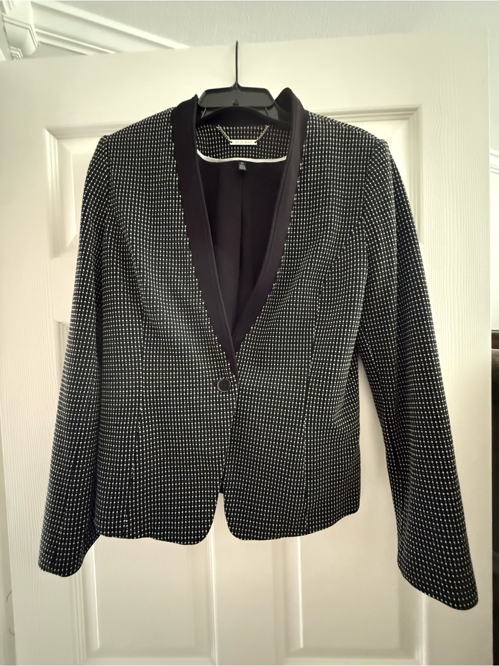 White House Black Market Black & White Dotted Single-Button Blazer